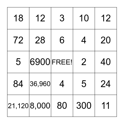 US Customary Unit Conversion Bingo Card