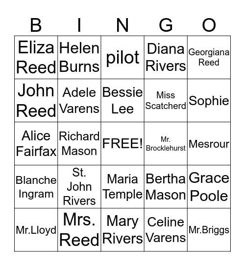 Jane Eyer Bingo Card