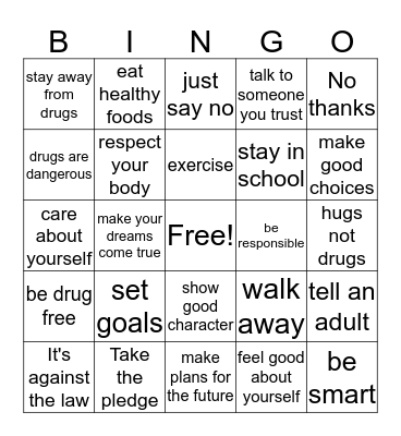 Drugfree Bingo Card