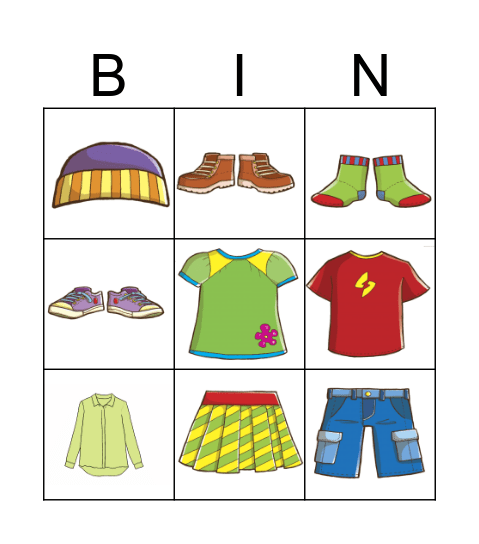 CLOTHES Bingo Card