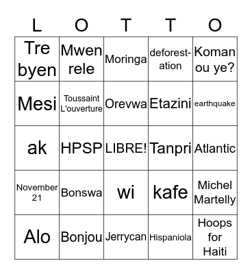 Haiti Bingo Card