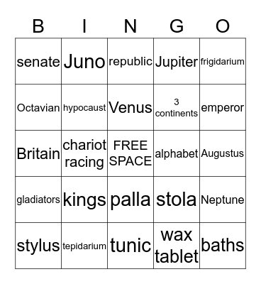 The Romans Bingo Card
