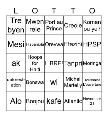 Haiti Bingo Card