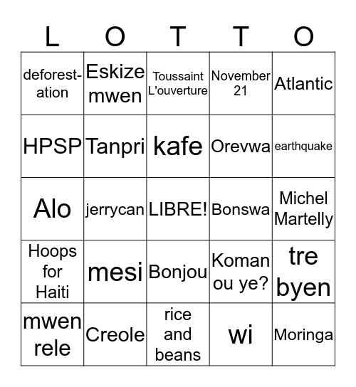 Haiti Bingo Card