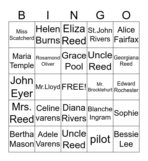 Jane Eyer Bingo Card