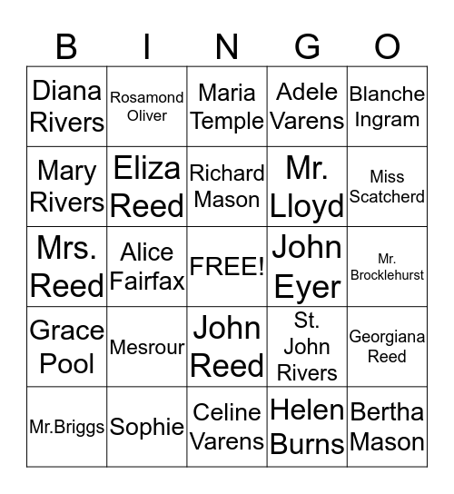 Jane Eyer Bingo Card