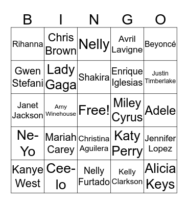 Pop 2000s Bingo Card