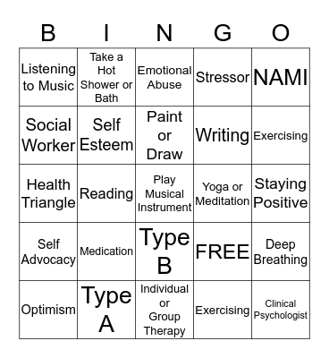 Mental Health Bingo Card