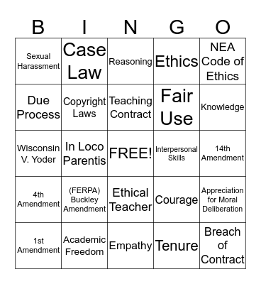 Chapter 10 Bingo Card