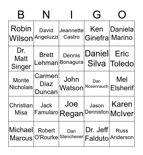 The BNI GAME Bingo Card