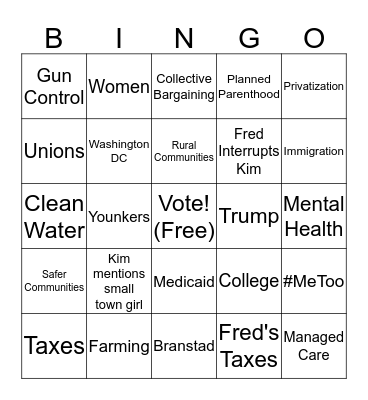 Governor Debate Bingo Card