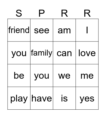 I love words! Bingo Card