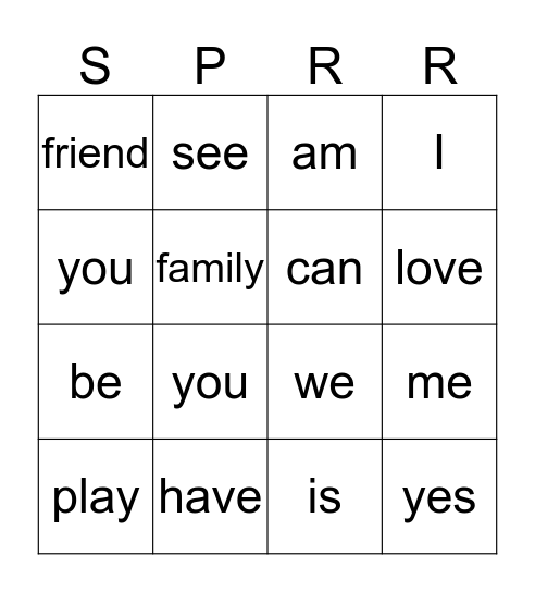 I love words! Bingo Card