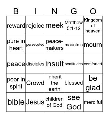 Beatitudes Bingo Card