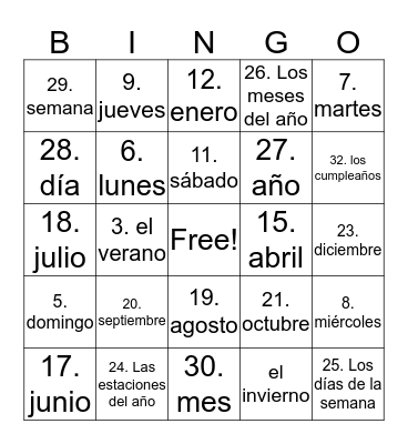 El Tiempo Bingo Card