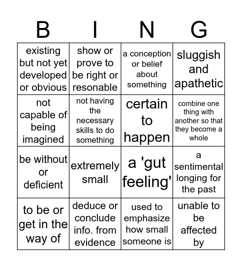 ACT Vocabulary 61-80 Bingo Card