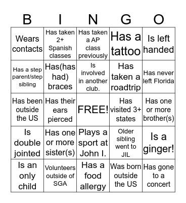 SGA ICE BREAKER Bingo Card