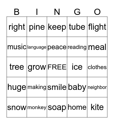 Long Vowel BINGO Card