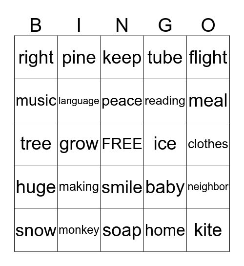 Long Vowel BINGO Card