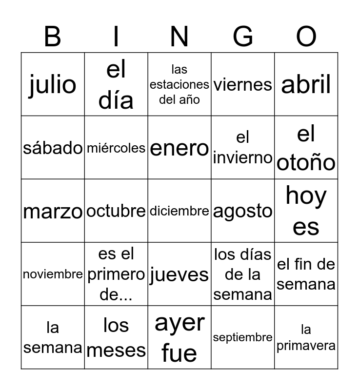 Calendario de juegos de bingo