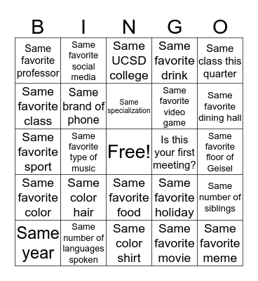 CSSA Icebreaker Bingo Card