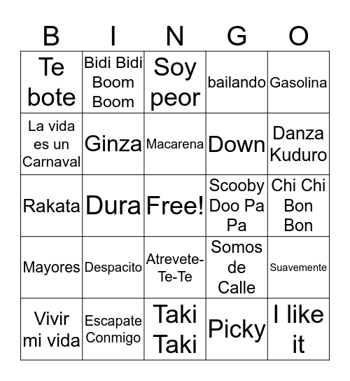 DJ Bingo Card