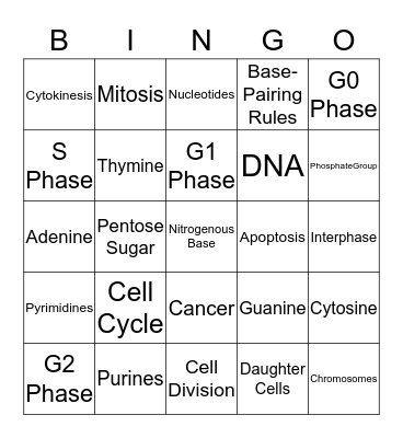 Cell Cycle Bingo Card