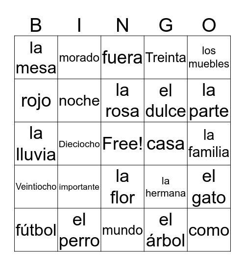 Spainish Bingo Card