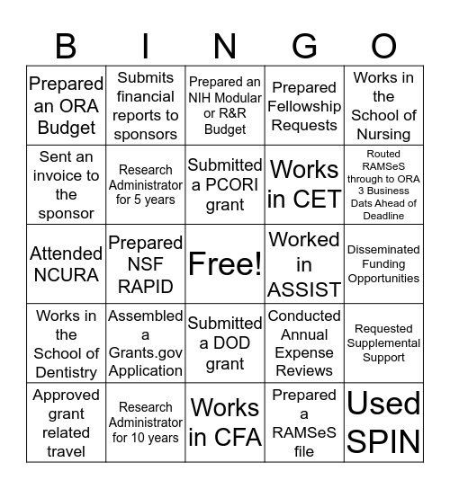 Facts & Snacks BINGO Card