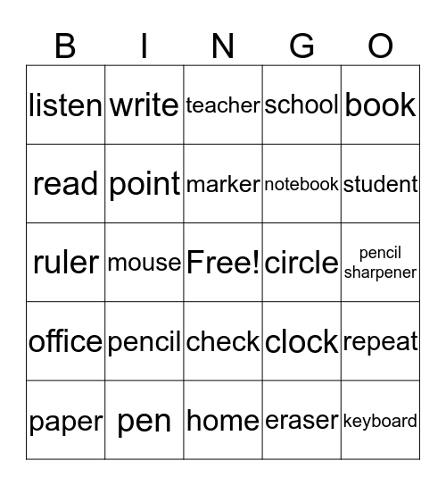 Classroom Words Bingo Card