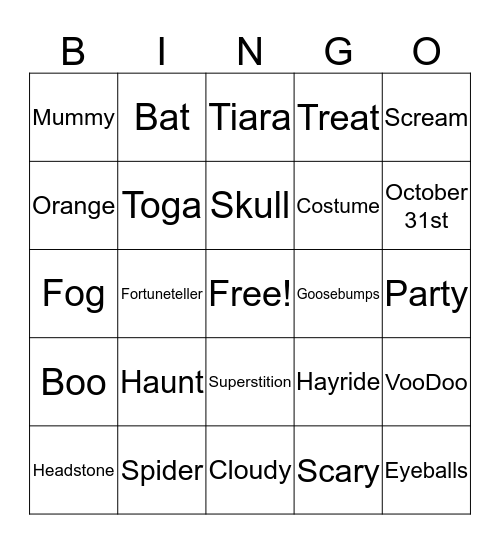 Halloween BINGO Card