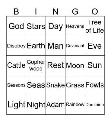 Genesis Bingo Card