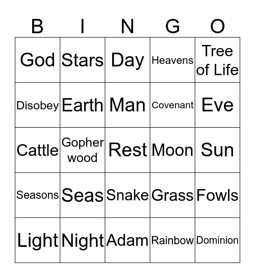 Genesis Bingo Card