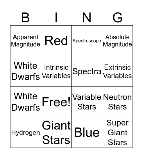 Star Basics Bingo Card