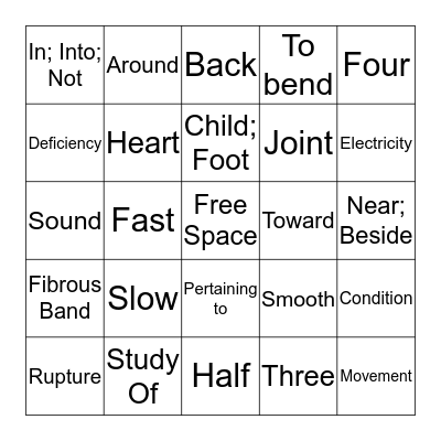 Medical Word Part Bingo Card