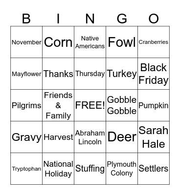 Thanksgiving Bingo Card