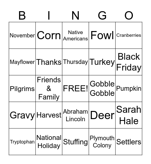 Thanksgiving Bingo Card