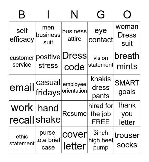 professionalism in the workplace             s.feagin Bingo Card