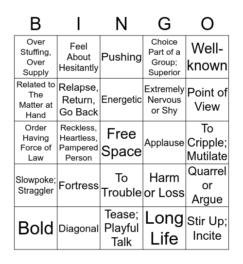 Vocabulary Words Units 1-3 Bingo Card