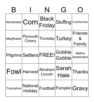 Thanksgiving Bingo Card