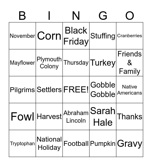 Thanksgiving Bingo Card