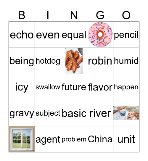 open/ closed syllables Bingo Card