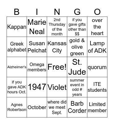 Founders' Day Bingo Card