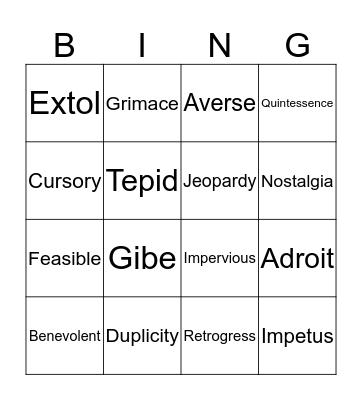 Vocabulary #3 Bingo Card