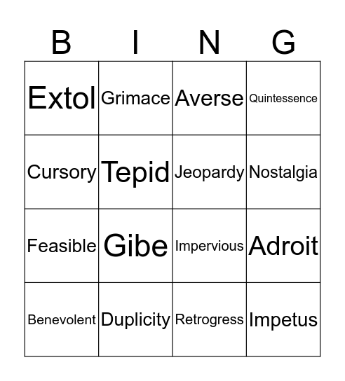 Vocabulary #3 Bingo Card