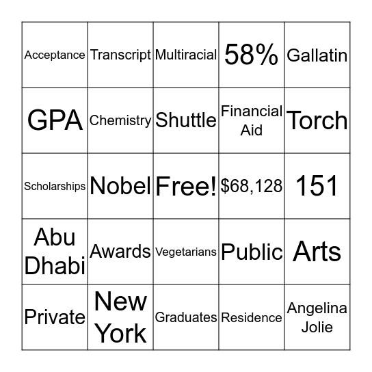 NYU Bingo Card