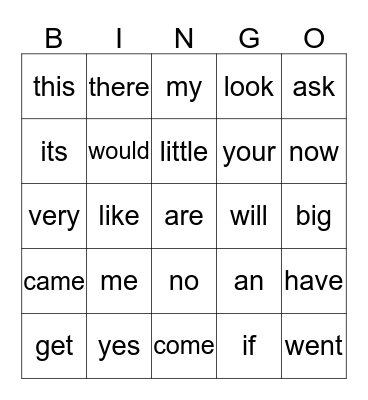 Sight Words 3 Bingo Card