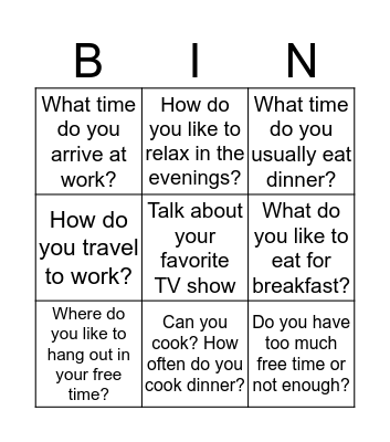 daily activities Bingo Card