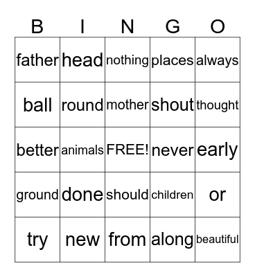 JUAN'S 1st Grade Words - UNIT 5 Bingo Card
