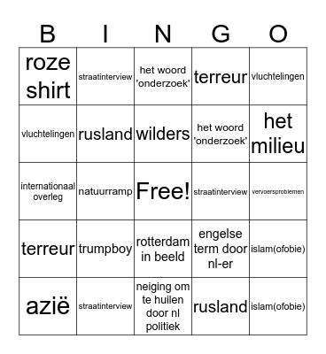 nieuwsbingo Card